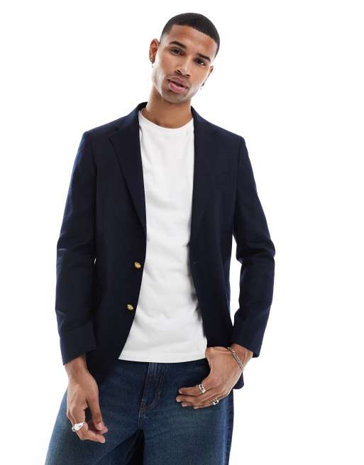 Americana azul marino con botonadura simple de tejido de gabardina de lana de Polo Ralph Lauren