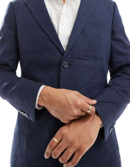 Americana azul marino de corte slim de mezcla de lino de Jack & Jones Premium, 2 de 5