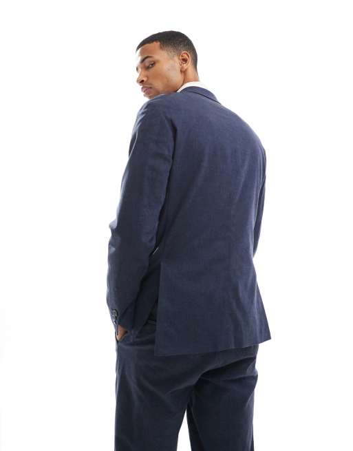 Americana azul marino de corte slim de mezcla de lino de Jack & Jones Premium, 3 de 5