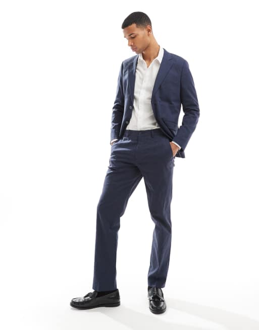 Americana azul marino de corte slim de mezcla de lino de Jack & Jones Premium, 5 de 5