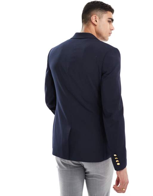 Americana azul marino entallada con botones dorados de ASOS DESIGN, 2 de 5