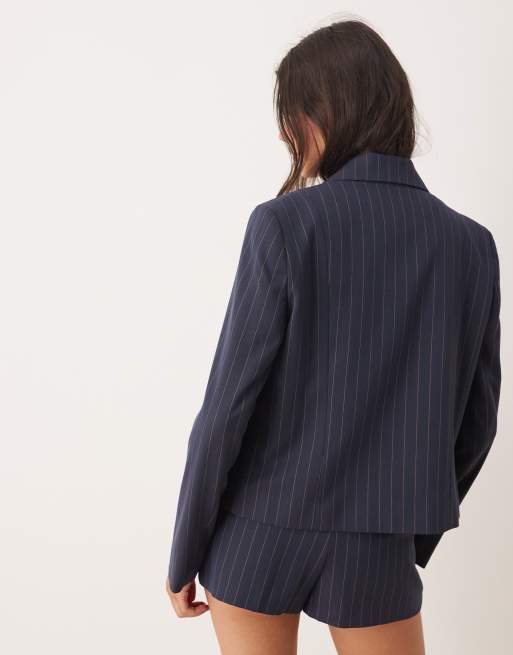 Americana azul marino entallada con raya diplomática de Miss Selfridge (parte de un conjunto), 4 de 4