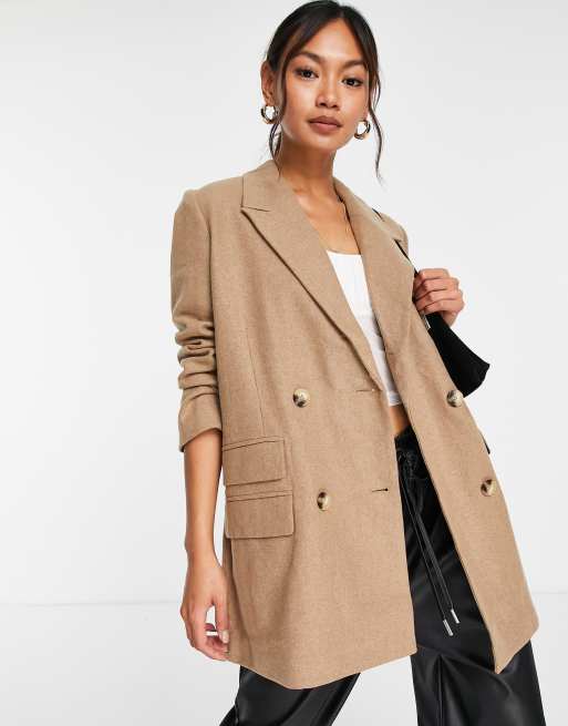 Americana beis con doble botonadura de lana de Selected Femme