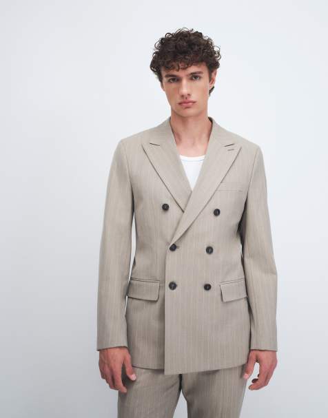 Americana beis de corte slim con raya diplomática de Selected - view 1