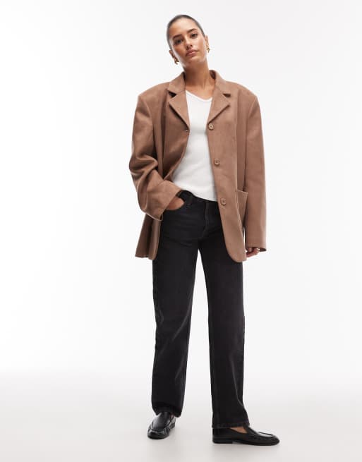 Americana beis extragrande con quiebre de solapa alto de antelina de ASOS DESIGN, 4 de 4