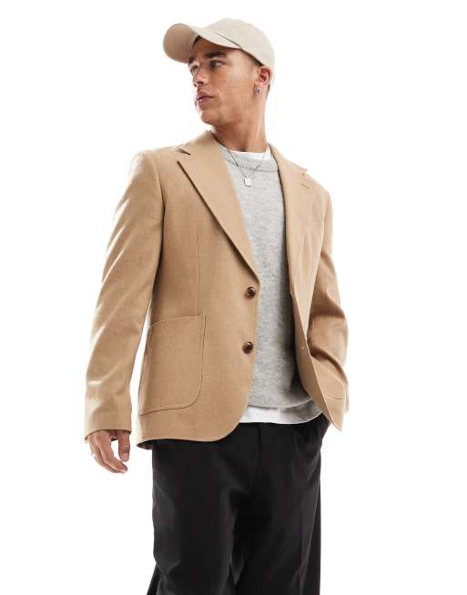 Americana color camel de corte slim de franela de ASOS DESIGN