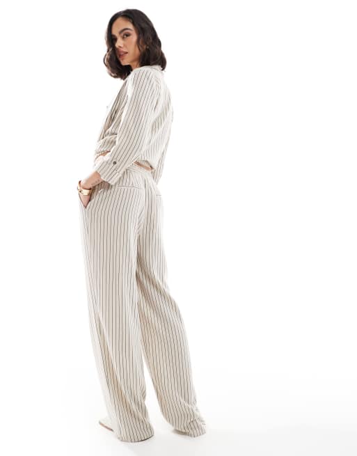 Americana color crema a rayas de pernera ancha de tejido efecto lino Mix & Match de Vero Moda (parte de un conjunto), 4 de 5