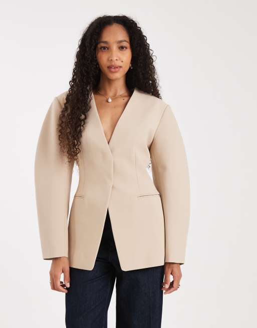 Americana color crema sin solapas con cintura entallada de ASOS DESIGN