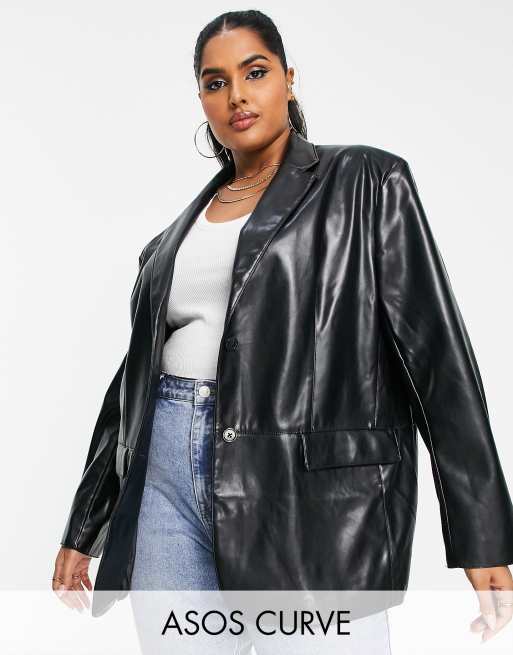 Americana dad negra extragrande de tejido efecto cuero de ASOS DESIGN Curve