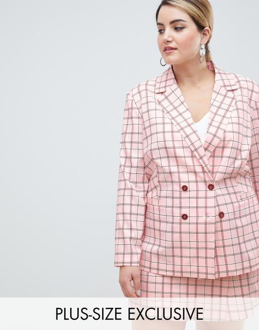 Conjunto de americana de doble botonadura y minifalda a cuadros rosas de Unique 21 Hero Plus, 2 de 3