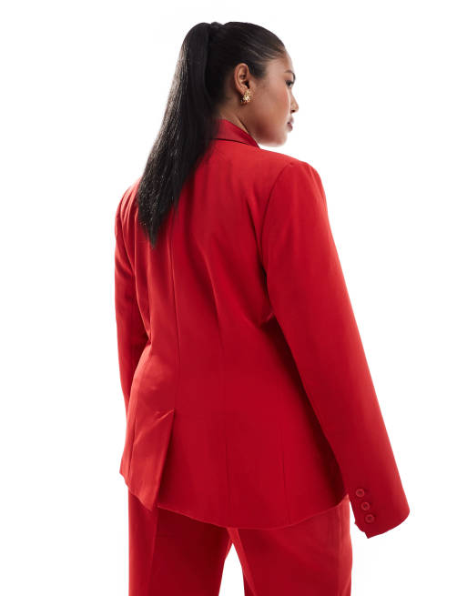 Americana de esmoquin roja con cintura entallada de ASOS DESIGN Curve (parte de un conjunto), 4 de 4