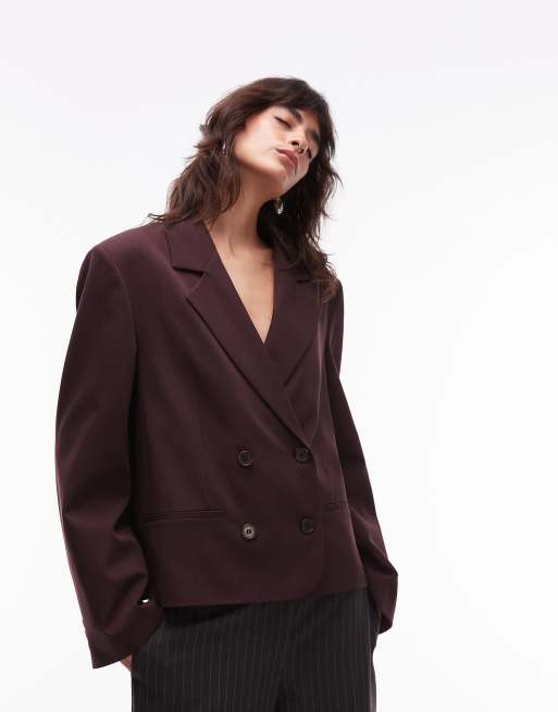 Americana de sastre color ciruela de corte cuadrado con doble botonadura de ASOS DESIGN