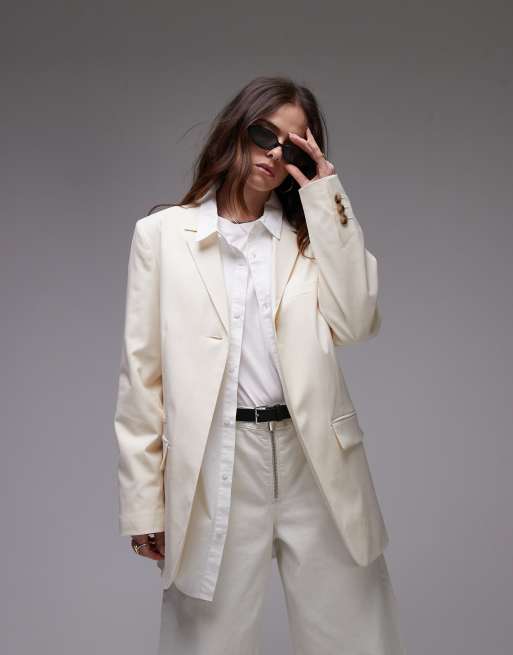 Americana de sastre color crema con quiebre de solapa alto Tonic de Topshop