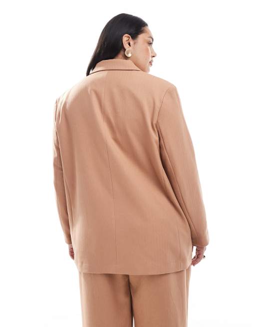 Americana de sastre color moca con patrón de espiga de Vero Moda Curve (parte de un conjunto), 4 de 4