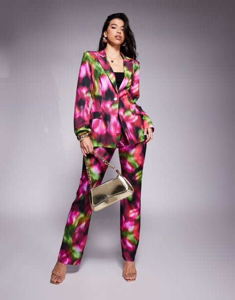 Americana de sastre con estampado floral oscuro difuminado de ASOS LUXE (parte de un conjunto) - view 1