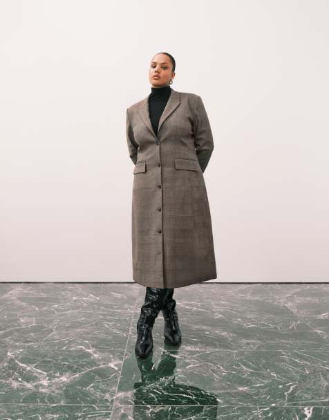 Americana de sastre larga a cuadros de ASOS DESIGN Curve - view 1