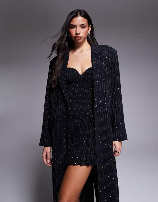 Americana de sastre larga con raya diplomática y pedrería de ASOS LUXE (parte de un conjunto), 4 de 4