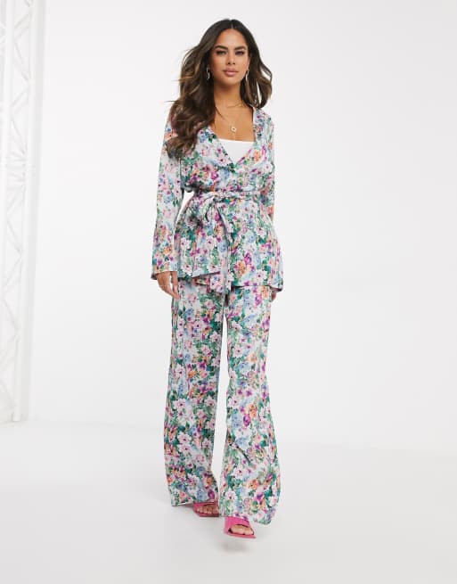 Americana de satén suave de traje de 3 piezas con estampado floral de ASOS DESIGN, 4 de 4