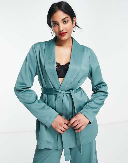 Americana de traje azul de sastre de satén suave de Vila - MBLUE