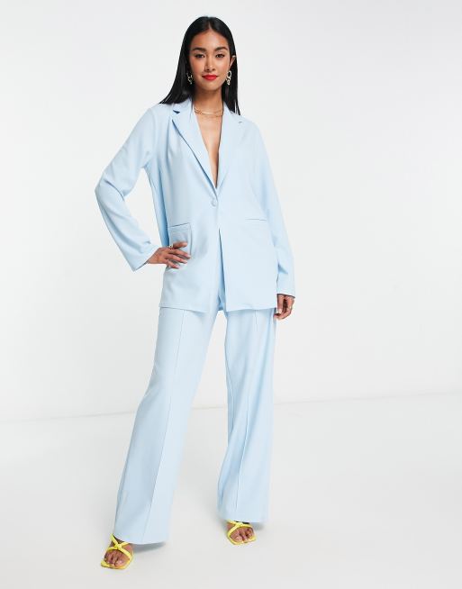 Americana de traje azul pálido holgada de punto de ASOS DESIGN