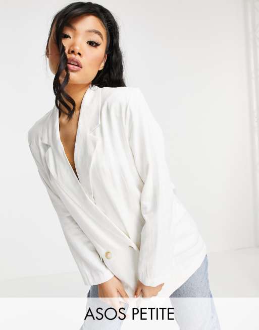 Americana de traje blanca lavada con doble botonadura de lino de ASOS DESIGN Petite