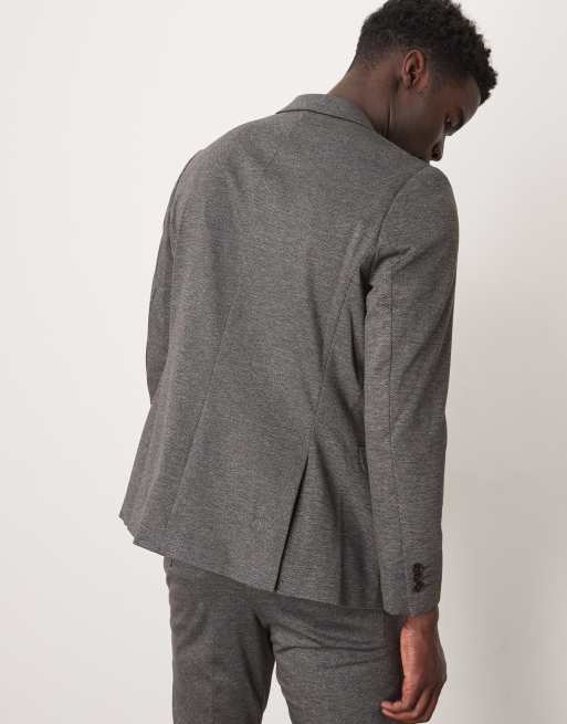 Americana de traje gris oscuro de corte slim de punto liso Noah de Selected, 2 de 5