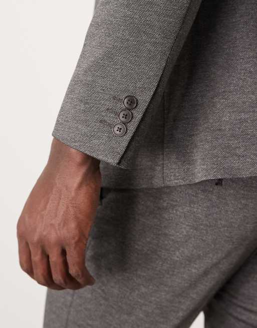 Americana de traje gris oscuro de corte slim de punto liso Noah de Selected, 4 de 5