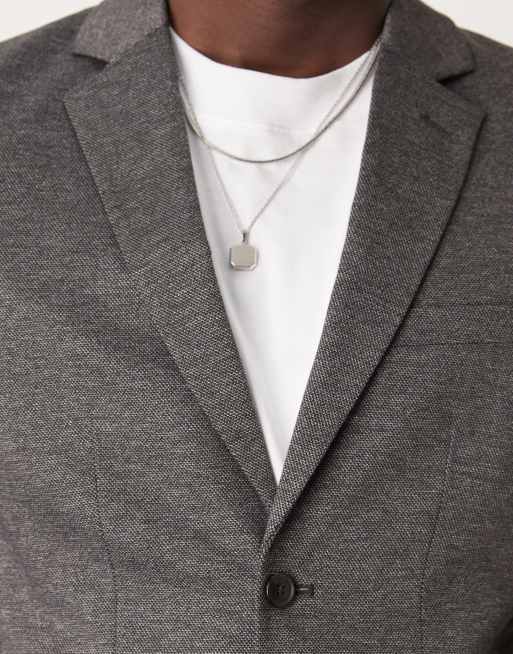 Americana de traje gris oscuro de corte slim de punto liso Noah de Selected, 5 de 5