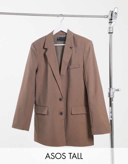 Americana de traje marrón de estilo dad con diseño holgado de ASOS DESIGN Tall