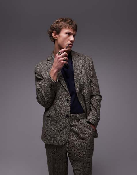 Americana de traje marrón holgada de tejido texturizado de Topman - view 1