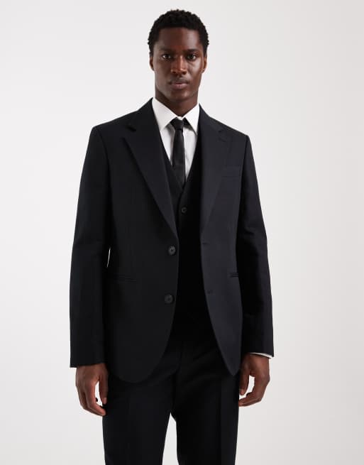 Traje negro de corte slim de sarga rica en lino de ASOS DESIGN, 3 de 4