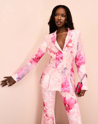 Americana de traje rosa con estampado floral de ASOS LUXE (parte de un ...