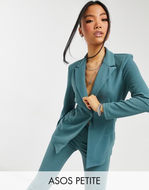 Americana de traje verde salvia con botonadura simple de punto de ASOS DESIGN Petite
