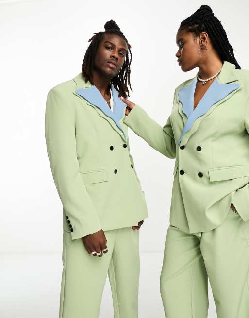 Americana de traje verde salvia unisex con doble botonadura de Sister Jane (parte de un conjunto)
