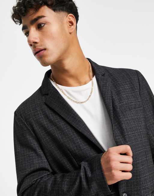 Americana de vestir gris oscuro a cuadros de Brave Soul, 3 de 4
