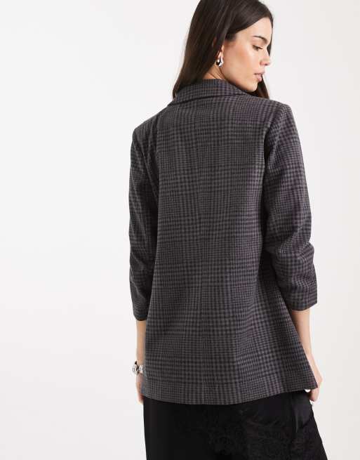 Americana gris oscuro jaspeado extragrande con mangas fruncidas de tejido texturizado de Vero Moda, 4 de 4