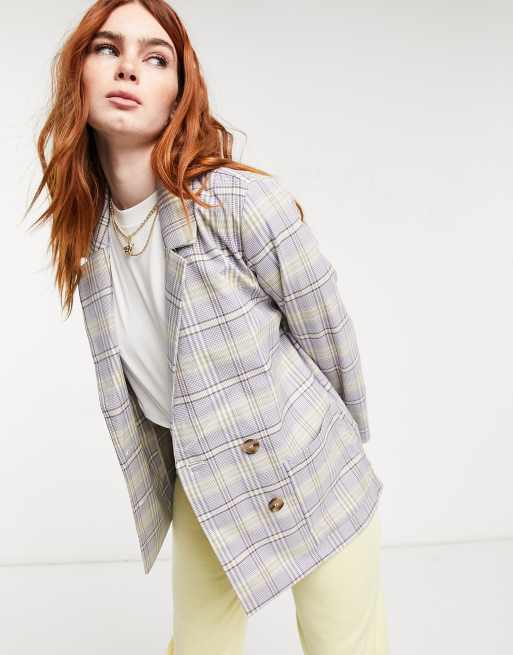Americana lila a cuadros de doble botonadura Twiggy de Monki (parte de un conjunto)