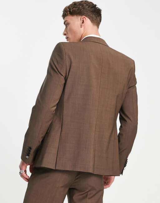 Americana marrón de corte slim y botonadura simple Merrion de Shelby & Sons, 3 de 4