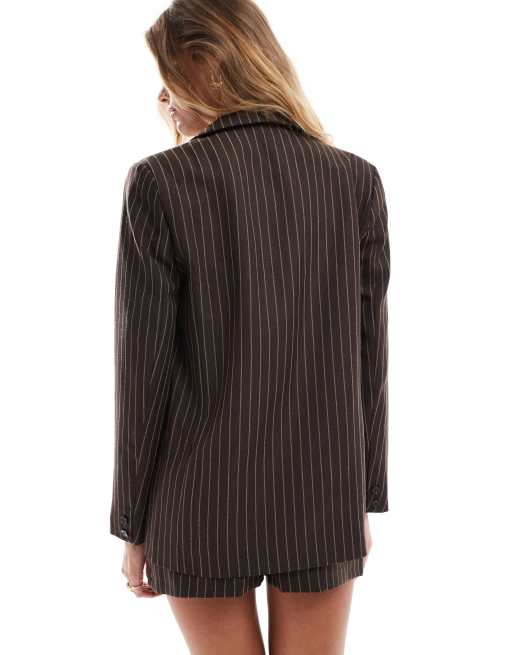 Americana marrón extragrande con raya diplomática de Miss Selfridge (parte de un conjunto), 4 de 4
