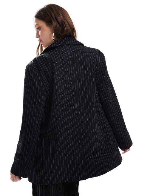 Americana monocromática de corte suelto extragrande con raya diplomática y doble botonadura de Miss Selfridge (parte de un conjunto), 4 de 4