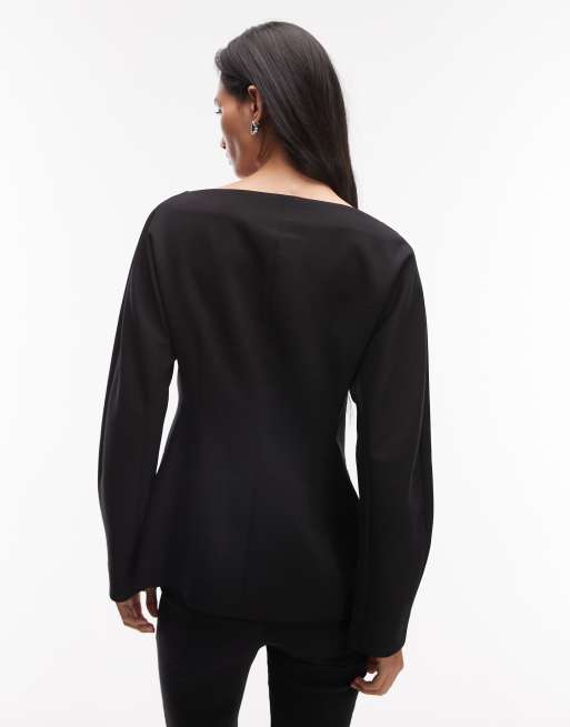 Americana negra con cuello barco de mezcla de lana de ARKET , 3 de 4