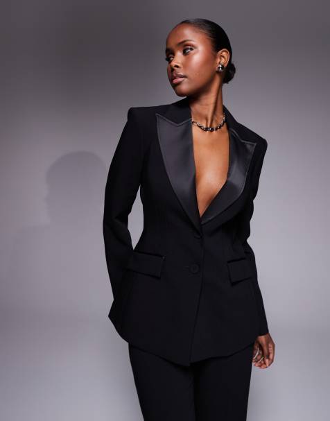 Americana negra con solapas en contraste de River Island - view 1