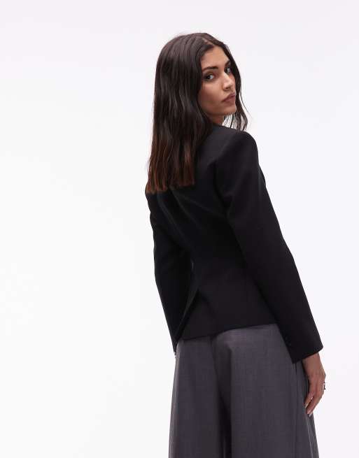 Americana negra de corte depurado con solapas en contraste de ASOS DESIGN, 3 de 4