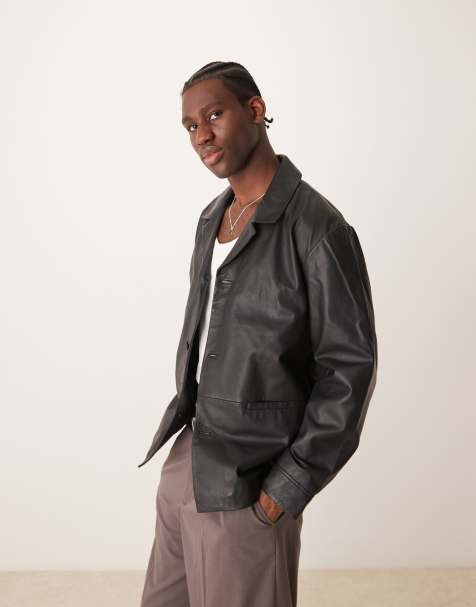 Americana negra de cuero auténtico de Selected Homme - view 1