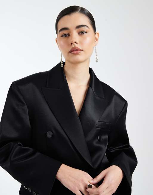 Americana negra extragrande con doble botonadura de satén de ASOS DESIGN, 3 de 4