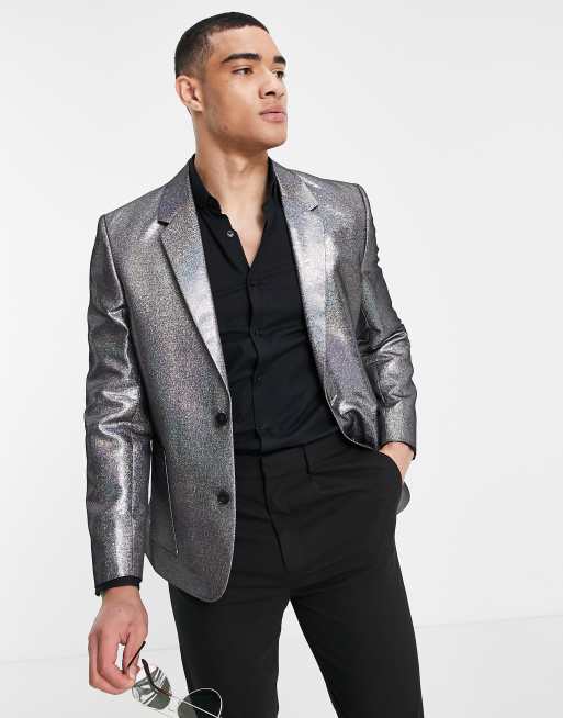 Americana plateada de corte slim con acabado brillante multicolor de ASOS DESIGN