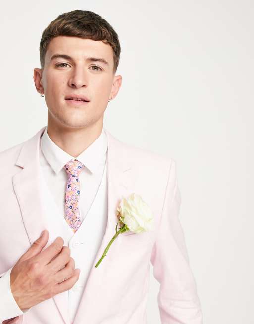 Americana rosa entallada de mezcla de lino de ASOS DESIGN Wedding, 3 de 4
