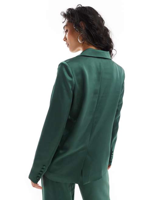 Americana verde esmeralda extragrande de satén de Pretty Lavish (parte de un conjunto), 4 de 4