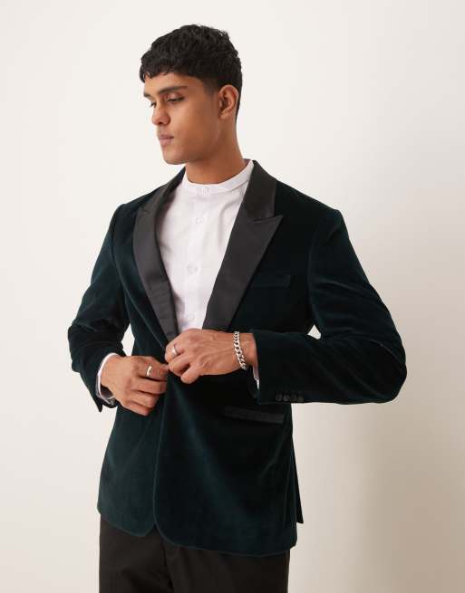 Americana verde oscuro de terciopelo con botonadura simple y ribete de satén de Abercrombie & Fitch (parte de un conjunto)