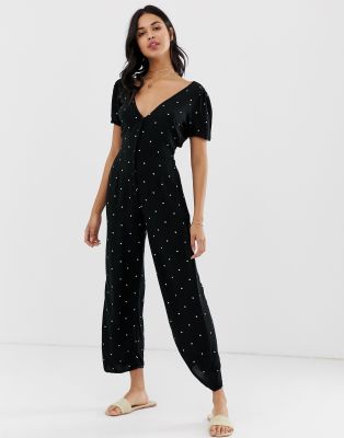 black white spot jumpsuit